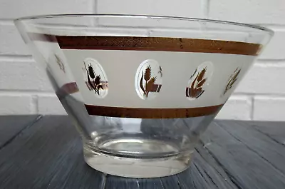Buy Vintage MCM Anchor Hocking Clear Glass Salad Chip Serving Bowl Wheat Gold White • 9.44£
