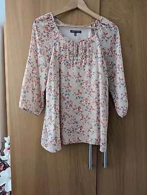 Buy Laura Ashley Floral Chiffon Lined Top 3/4 Length Sleeves Size 10 • 1.50£
