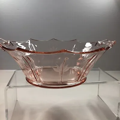 Buy Vintage Depression Glass Imperial Molly Pink Bowl Etched Double Handled 8.5”W • 18.20£