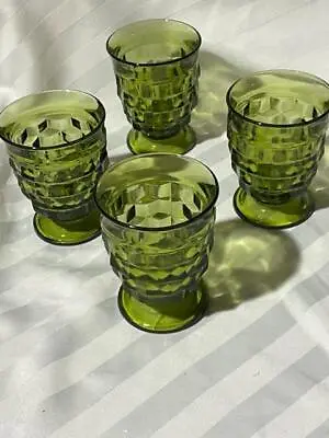 Buy WHITEHALL Vintage INDIANA GLASS 4 Pc GREEN AVOCADO CUBIST Footed 5oz EXCELLENT • 15.09£