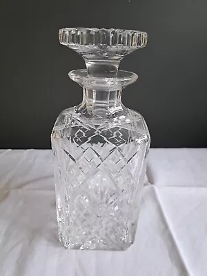 Buy Heavy Cut Glass Square Whisky Decanter With Stopper - 22cm High • 20£