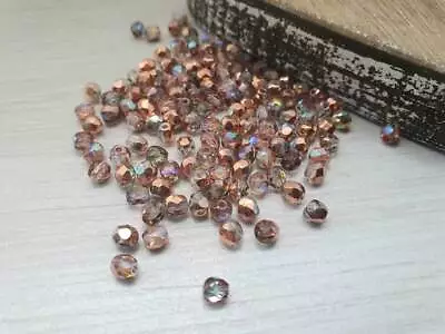Buy 4mm Crystal Copper Rainbow | Czech Glass Fire Polish Beads | Metallic Beads | • 2.25£