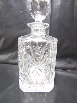Buy Cut Crystal Decanter Heavy Square Whiskey Bottle Glass Geometric W/Stopper • 14.99£