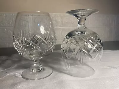 Buy Pair Of Cut Glass Lead Crystal Brandy Balloons Cognac Glasses • 5£