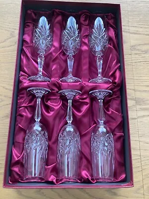 Buy Prague Bohemia Lead Crystal Champagne Flutes SET OF SIX In Original Box • 9.99£