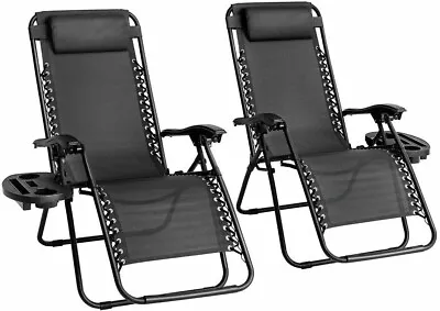 Buy 2 X Reclining Sun Lounger Outdoor Garden Folding Zero Gravity Chair Adjustable • 65.99£