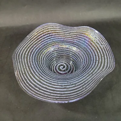 Buy Hand Blown Art Glass Bowl Iridescent Swirl Crackle Glass Unsigned • 38.33£