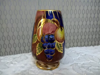Buy Vintage Old Court Ware Ceramic Flower Vase Gold Gilt & Hand Painted Fruit Grapes • 24.95£