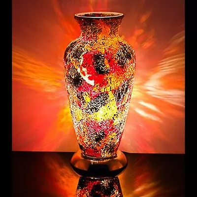 Buy Fabulous Mosaic Glass Crackle Orange And Red Vase Lamp   • 49.99£