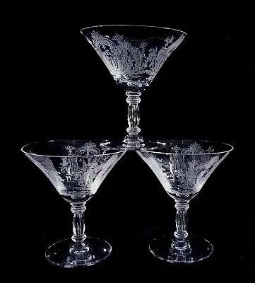 Buy 3 Tiffin Glass Elegant Etched La Fleur Pattern Champagne Coupes Vintage 1930s  • 47.41£