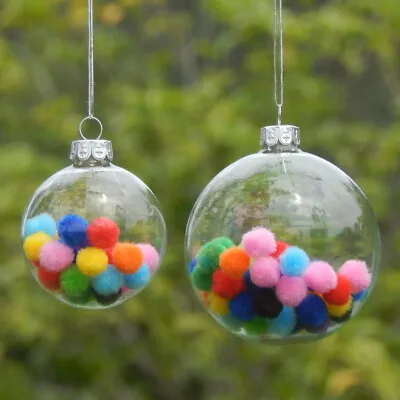 Buy Christmas Clear Balls Glass Baubles Sphere Fillable Tree Hanging Decor With Lid • 5.95£