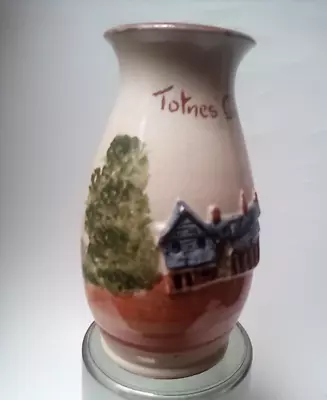 Buy Totnes Guilhall Torquay Pottery  Moulded Relief Cottage VASE Vintage  15 Cm • 12£