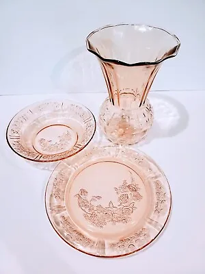 Buy VTG Pink Rose Depression Glass Sharon Plate Bowl Royal Pineapple Vase 3 Gifts • 33.39£