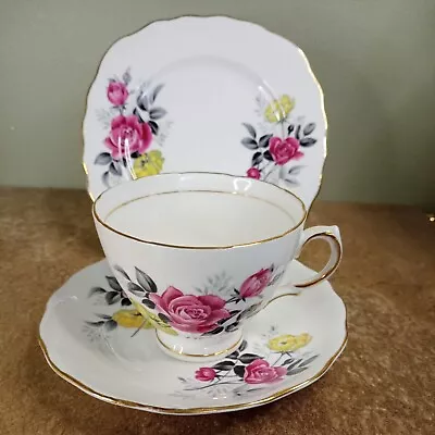 Buy Vintage, 1950s, Royal Vale, Tea Cup, Saucer & Side Plate, Yellow & Pink Roses • 6.95£
