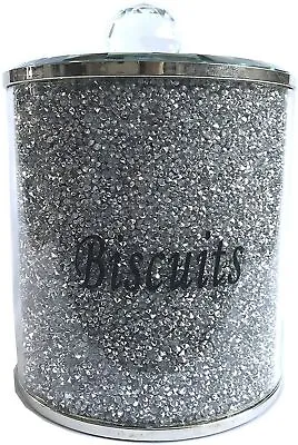 Buy XXL BISCUIT JAR Tin Crystal Bin Glass Kitchen Diamond Sparkly Silver Crushed • 24.99£
