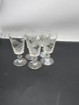Buy 5 Vintage Etched Cut Crystal Champagne Flutes Sherry ? Glasses Floral Blackheath • 15£