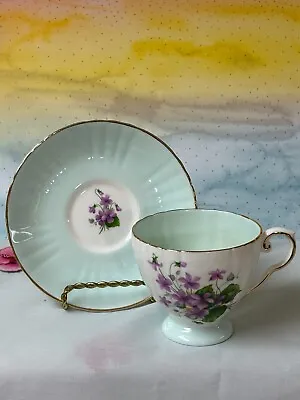 Buy Rare VIOLETS Fine Bone China Cup And Saucer By Royal Grafton - Green & White • 26.12£