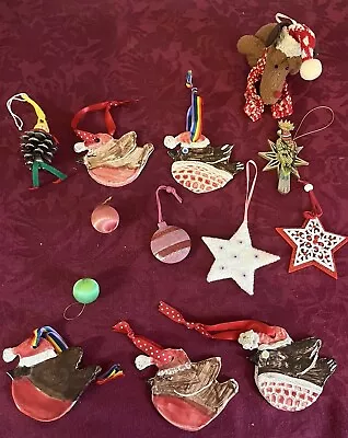 Buy An Assortment Of Christmas Decorations Including Pottery Robins • 3.99£