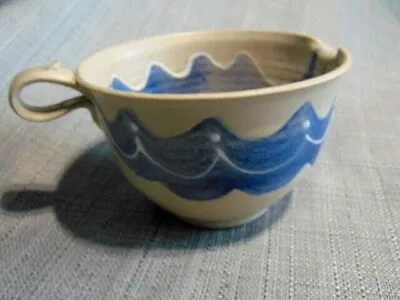 Buy Vintage Light Grey Blue Pottery Batter Bowl OWENS 1982 Spout Handle Signed Clay • 28.50£