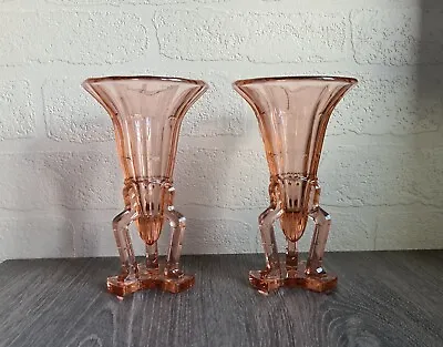 Buy Vintage PAIR  Czech Art Deco Pink Glass Rocket Vases, 1930s  • 20£