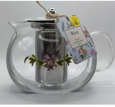 Buy RHS Teapot With English Breakfast Loose Tea - Floral Glass Infuser Teapot • 16£