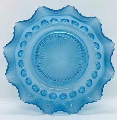 Buy Vintage Turquoise Blue Serving Bowl Ruffled Edge - Davidson Glass • 6£