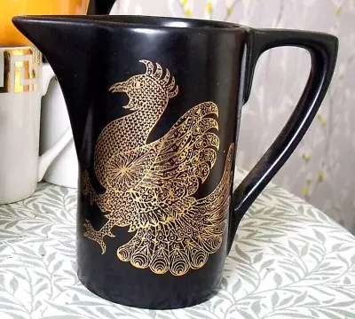 Buy Portmeirion Pottery England Phoenix Black And Golden Pattern Bird Jug • 6.50£