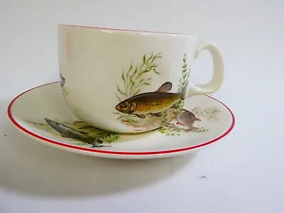 Buy Vintage Poole Pottery Large Cup & Saucer - Fish / Fishing Theme • 9.99£