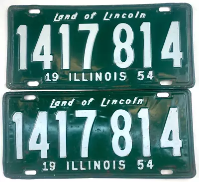 Buy Vintage Illinois 1954 License Plate Set 1417 814 Man Cave Wall Decor Collector • 43.38£