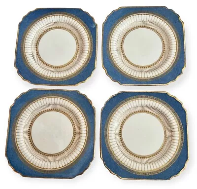 Buy George Jones Crescent 1900s - 1920s Art Deco Blue Gold Scalloped Saucers Antique • 19.99£