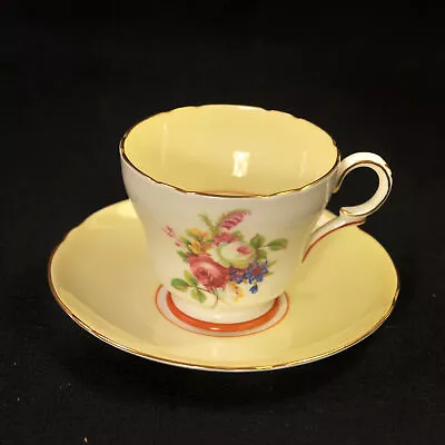 Buy Shelley Cup & Saucer #13257 Hulmes Rose Yellow Multicolored W/Gold 1940-1964 HTF • 57.52£