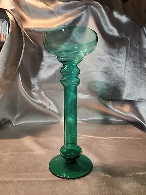 Buy Tall Candle Stick Flash Green Glass Art Vintage 7.75 In • 7.71£