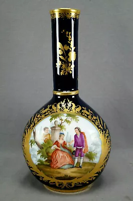 Buy Dresden Wolfsohn Hand Painted Watteau Scene Cobalt & Gold 12 Inch Vase B • 200.15£