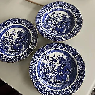 Buy 3 X 1930's Burleigh Ware Willow Pattern Scalloped Edge Tea / Side Plates 17.5cm • 9£