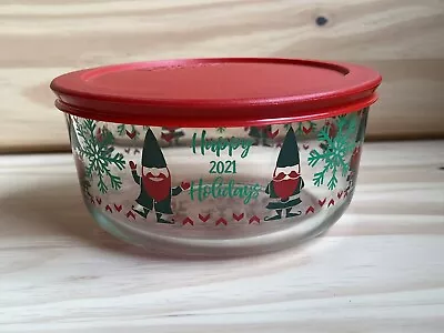 Buy PYREX 4 Cup CHRISTMAS HOLIDAY Storage Bowl GNOME ELF Red Happy Holidays 2021 • 18.97£