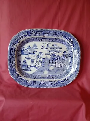Buy 19th Century Staffordshire Blue And White Pottery Willow Pattern Meat Platter... • 14.95£