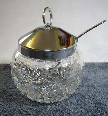 Buy Lovely Vintage Pretty Glass Preserve Jar With Silver Plate Epns Lid And Spoon • 9.95£