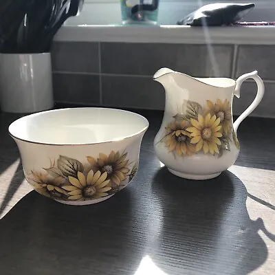 Buy Vintage Wild Yellow Daisy Queen Anne China Sugar Bowl & Milk Jug Made In England • 10.99£