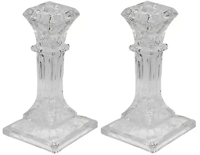 Buy 16cm Tall Square Glass Candlesticks Set Of 2 Pillar Shaped Design Candle Stick • 16.99£