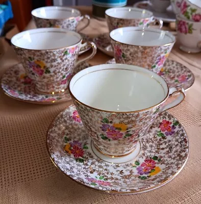 Buy Vintage Phoenix Bone China Chintz Set Of 5 Cups And Saucers • 15£
