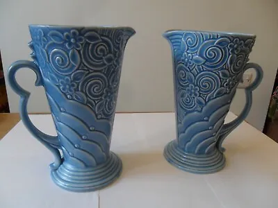 Buy A Rare Matched Pair Of Tall Blue Wade Art Deco Style Jugs 371, 1940's • 85£