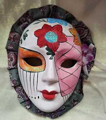 Buy Vintage Hand Painted And Decorated Pottery Ceramic Face Wall Mask.19 X13 Cm • 19.90£
