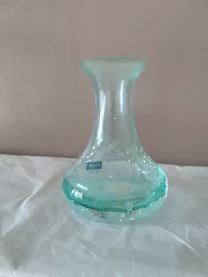 Buy Vintage Scottish Hand-Blown Caithness Turquoise Blue Crackle Glass Vase • 12£