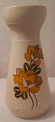Buy Vintage Rustic Ellgreave England Cream Brown & Yellow Flower Tall Vase • 10£
