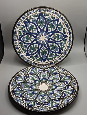 Buy Pair Tunisian Iznik Pottery Terracotta Wall Plates - Signed, Islamic, Floral  • 40£