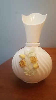 Buy Belleek Scroll Vase With Yellow Roses Perfect & Beautiful, 7 1/2  • 8£