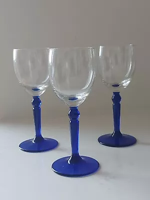 Buy Cobalt Blue Stemmed Wine Glass X3 Made In France Vintage Retro • 14£