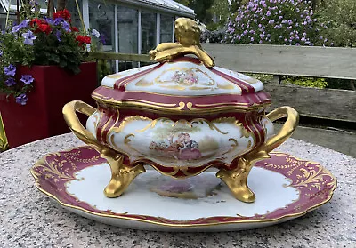 Buy 👀ANTIQUE Louis XV Style LIMOGES LA REINE  Porcelain SOUP TUREEN + 20” Platter👀 • 750£