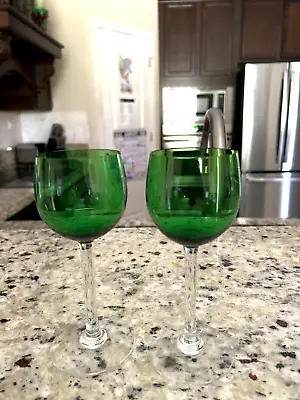 Buy Baccarat Crystal Emerald Green Bowl Clear Stem Cordial Liqueur Wine Glasses (2) • 189.44£