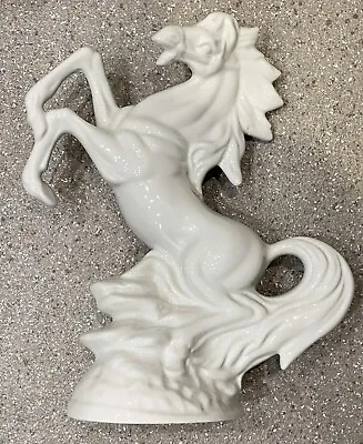 Buy Large Vintage Porcelain White Lustre Glaze Horse Ornament Rearing Stallion 10.5” • 9.95£